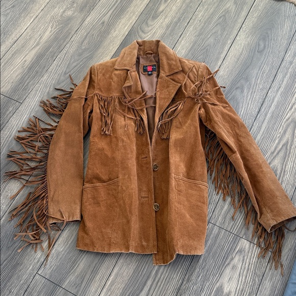 Vintage suede leather Brown Fringe Jacket - Picture 12 of 17